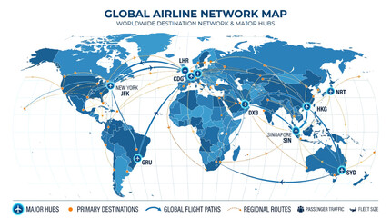 Global airline network map display. © Alif