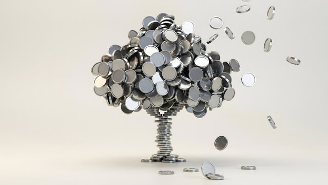 Small polished discs forming an efficient tree design &ndash; Suitable for operations management, lean processing, or automation solutions.