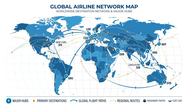 Global airline network map display.