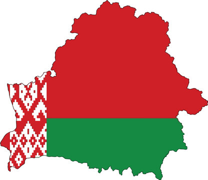 Map of belarus with national flag fill isolated on white background territory illustration