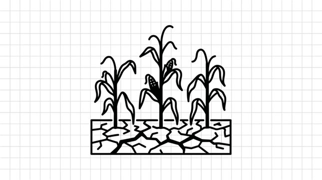 Drought stricken cornfield icon, dry cracked earth, agriculture crisis concept