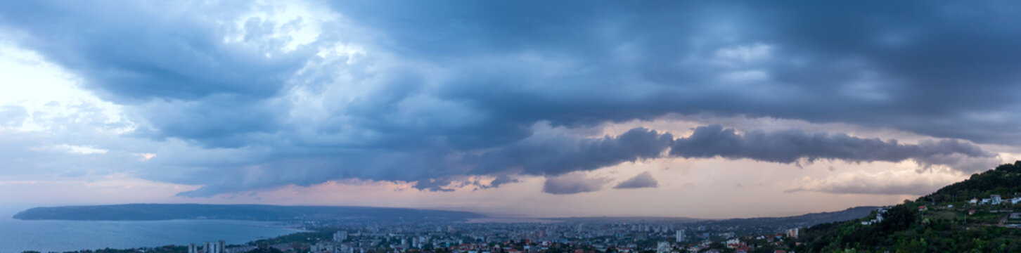 Dramatic Panoramic View of Storm Clouds Approaching Varna and the Black Sea Coast, Bulgaria
