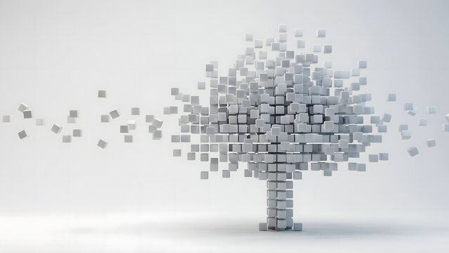 Abstract white cube tree floating in a minimal void &ndash; Suitable for agile development, cloud technology, or out of the box thinking.
