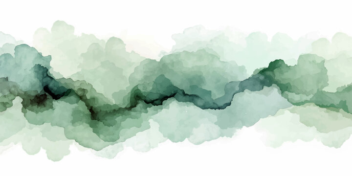 Abstract watercolor flow in green and muted earth tones, resembling a serene natural landscape or a gentle current.