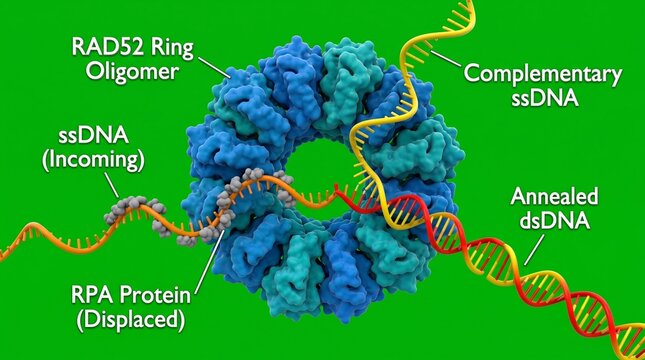 Protein facilitating DNA strand annealing with RAD52 ring oligomer