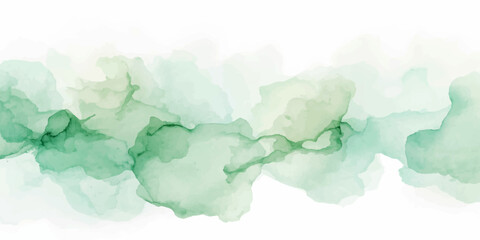 Abstract Emerald Wash watercolor washes in shades of emerald and jade blend seamlessly on a white canvas, creating a fluid and organic abstract design. © Jubayer