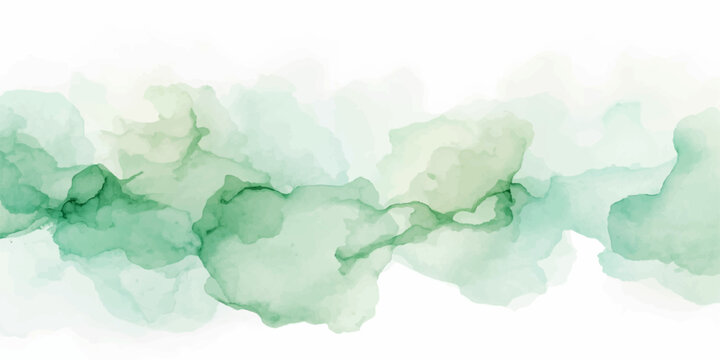 Abstract Emerald Wash watercolor washes in shades of emerald and jade blend seamlessly on a white canvas, creating a fluid and organic abstract design.