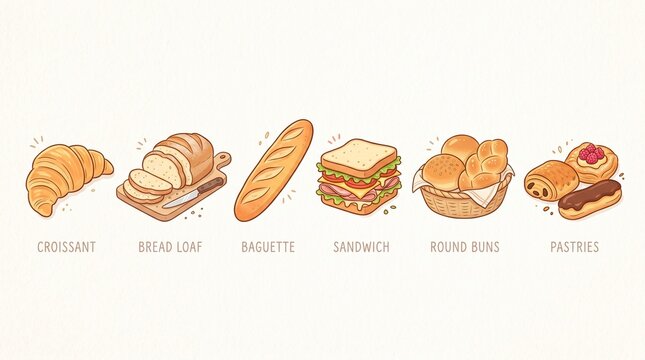 A warm display of bread and pastries, symbolizing comfort, tradition, and flavor, celebrating croissants, baguettes, rolls, and sweet treats that bring joy to daily life.