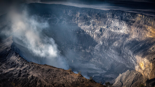 fumarole. Volcanic crater emitting white smoke against a rocky landscape. ESG reports, sustainability campaigns, designed for environmental awareness campaigns, used by sports marketers.
