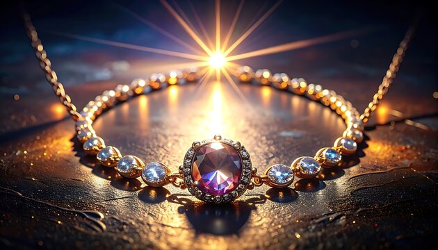 A stunning gold necklace with a large pink gemstone