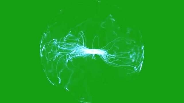 Electric plasma energy ball with lightning shield on green screen