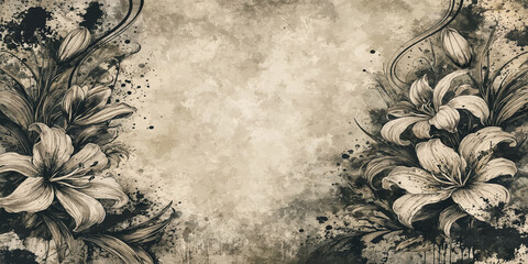 Vintage magnolia floral background with watercolor texture and grunge ink splatters magnolia watercolor background botanical artistic distressed splatter illustration backdrop blooming © KHADIZA