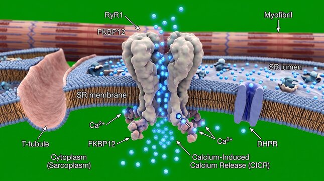 3D illustration of Ryanodine receptor (RyR1) in sarcoplasmic reticulum