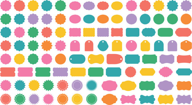Colorful Blank Price Tags and Decorative Label Shapes Vector Set for Retail Promotions, Product Packaging & Gift Branding (EPS)