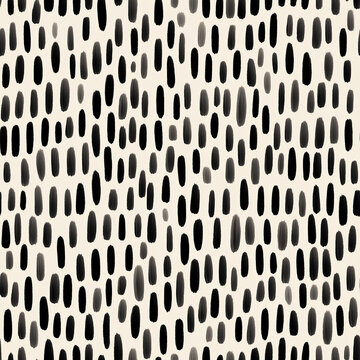 Seamless black dash pattern with hand drawn irregular marks on cream background, minimalist abstract texture for textile, wallpaper or wrapping paper design
