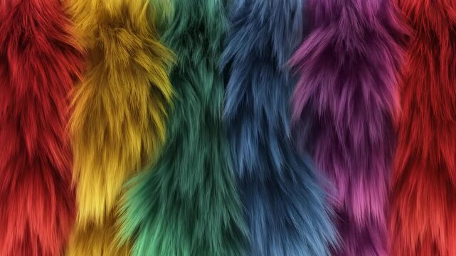 Fur strands changing color from root to tip for abstract gradient shifting texture loops.