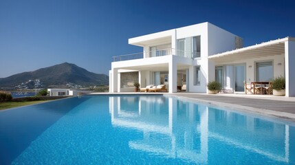 Fototapeta premium Luxury Modern Villa with Infinity Pool and Mountain View.