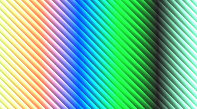 Diagonal gradient stripes with soft shadows, multicolored abstract pattern in yellow, orange, pink, blue, green, and black tones