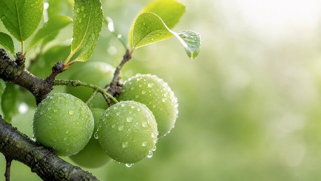 Jade Green Plum Macro with Morning Dew