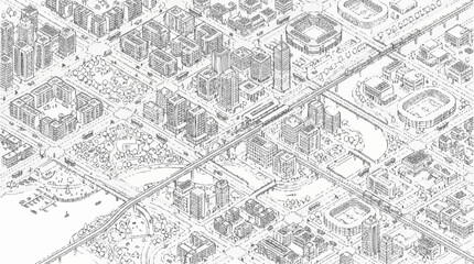 Fototapeta premium Aerial view of a cityscape with buildings roads and sports stadiums