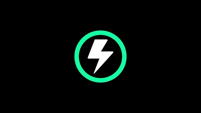 Minimalist lightning bolt loading circle animation, green progress indicator on black background