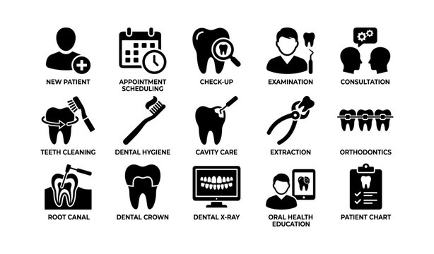 Dental clinic icons representing services and procedures