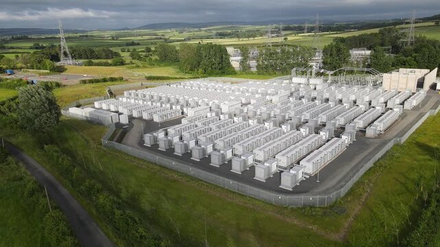 Aerial drone view of Battery Energy Storage System (BESS)  in Scotland