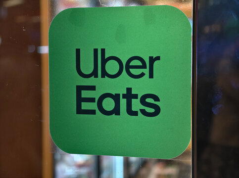 Stockholm, Sweden-Nov.27th 2025: Uber Eats brand logo on store