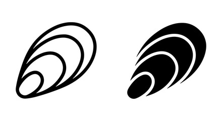 Mussel Icons, Seafood Vector Graphics, Marine Life Symbols, Outline and Silhouette, Food Illustration © Idrish
