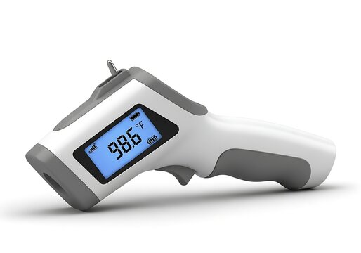 Digital infrared thermometer showing 98.6 degrees fahrenheit