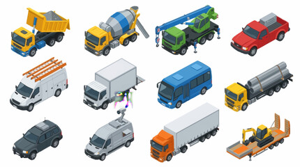 Colorful collection of various vehicles and construction equipment. © Kadal