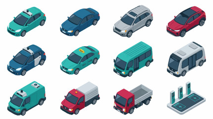 Colorful isometric vehicle collection illustration set. © Kadal