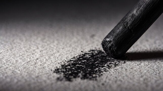 Charcoal stick drawing and smudging on textured paper creating dark lines and shadow effects for artistic sketch and artwork.
