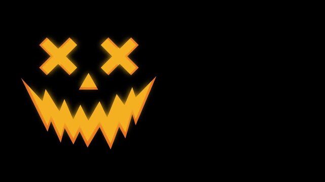 Left Aligned Glowing Halloween Pumpkin Face with Scary Dark Evil Horror Dead Expression and Copy Space