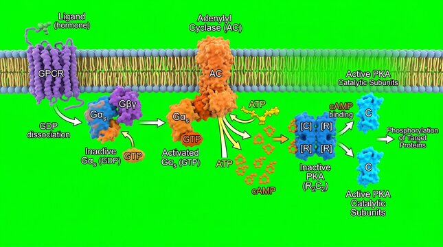Illustration of adenylyl cyclase converting ATP to cyclic AMP
