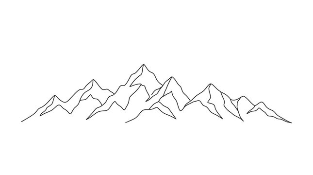 A minimalist continuous line drawing of a mountain range on a white background.