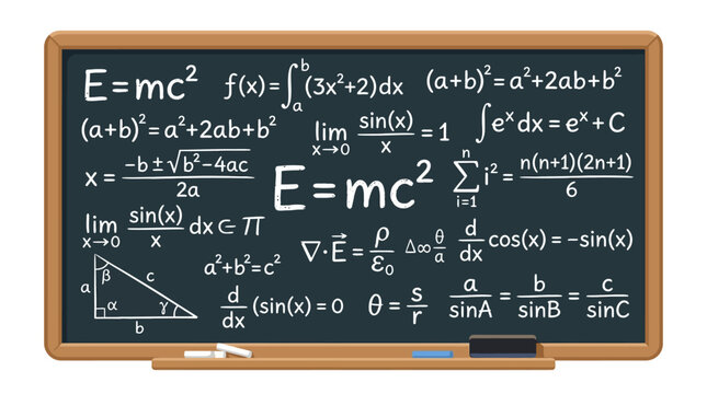 Mathematics, physics equations, blackboard, educational, science, formulas, E=mc2, classroom