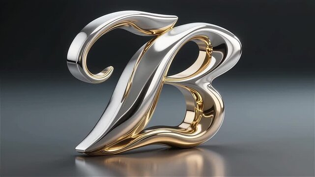 Luxurious abstract 3D rendering of a shiny liquid chrome metallic capital letter B looping smoothly.