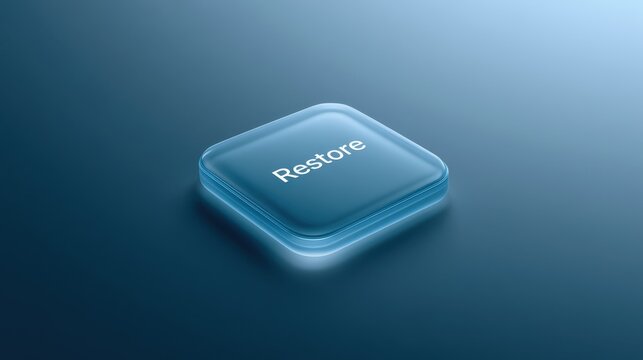 Stunning photo of icon for "Restore" is illuminated on a blue gradient backdrop. The translucent image creates a sleek, modern visual, perfect for tech and file-sharing themes.