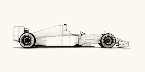 Naklejka premium Formula one race car side view technical illustration with shaded details