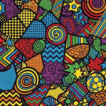 Colorful mandala pattern with intricate geometric designs and floral motifs.