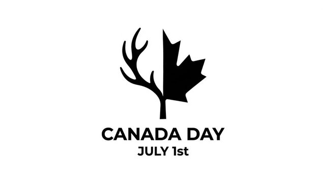 Canada Day Holiday Celebration Greeting with Maple Leaf and Antler Icon
