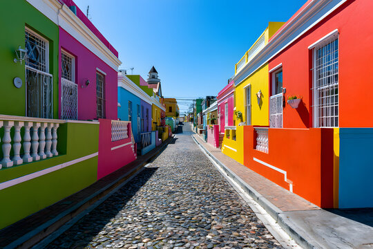 Bokaap historic Malay quarter street with colorful houses