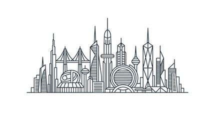 Fototapeta premium A detailed black and white line art illustration of a modern city skyline.