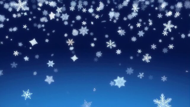 Falling Snowflakes on a Deep Blue Winter Background