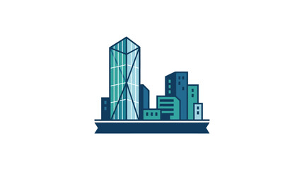 Obraz premium A stylized flat vector illustration of a modern city skyline with geometric skyscrapers.