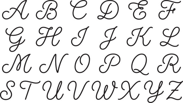 Elegant cursive alphabet with handwritten script letters from a to z