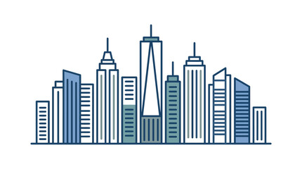 Obraz premium Minimalist line art illustration of a modern city skyline with various skyscrapers.