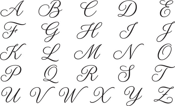 Elegant cursive alphabet uppercase script letters from a to z