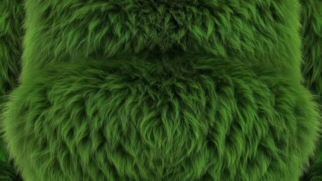 Green Animated Creature Fur Rising and Falling in Sleepy Breathing Motion, Fantasy Loop